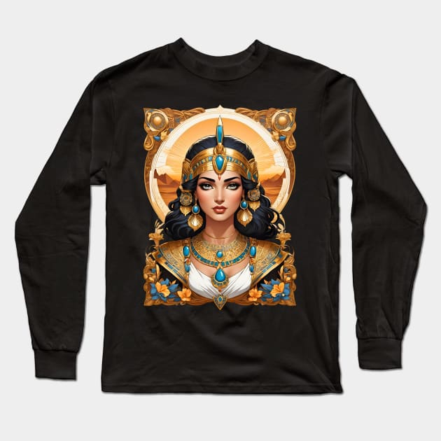 Cleopatra Queen of Egypt retro vintage floral design Long Sleeve T-Shirt by Neon City Bazaar
